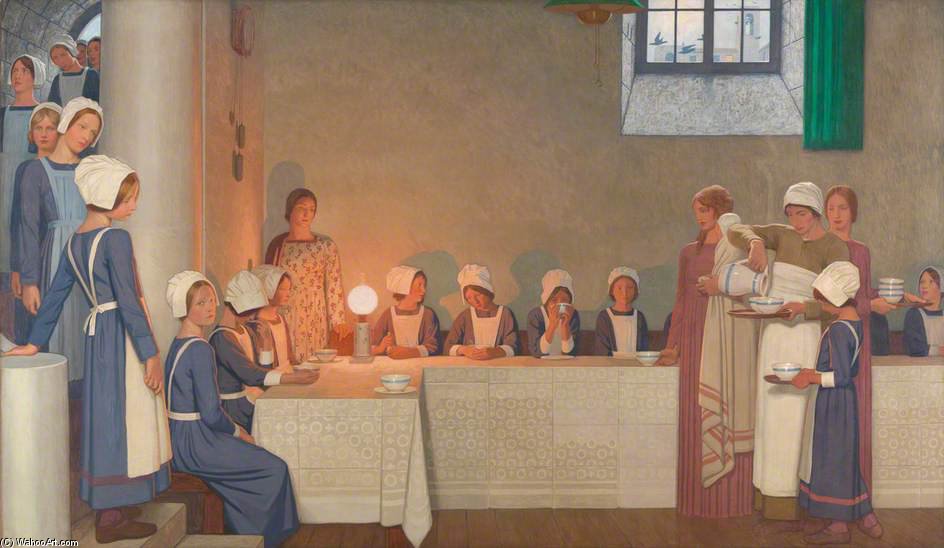 WikiOO.org - Enciclopedia of Fine Arts - Pictura, lucrări de artă Frederick Cayley Robinson - Orphan Girls Entering The Refectory Of A Hospital