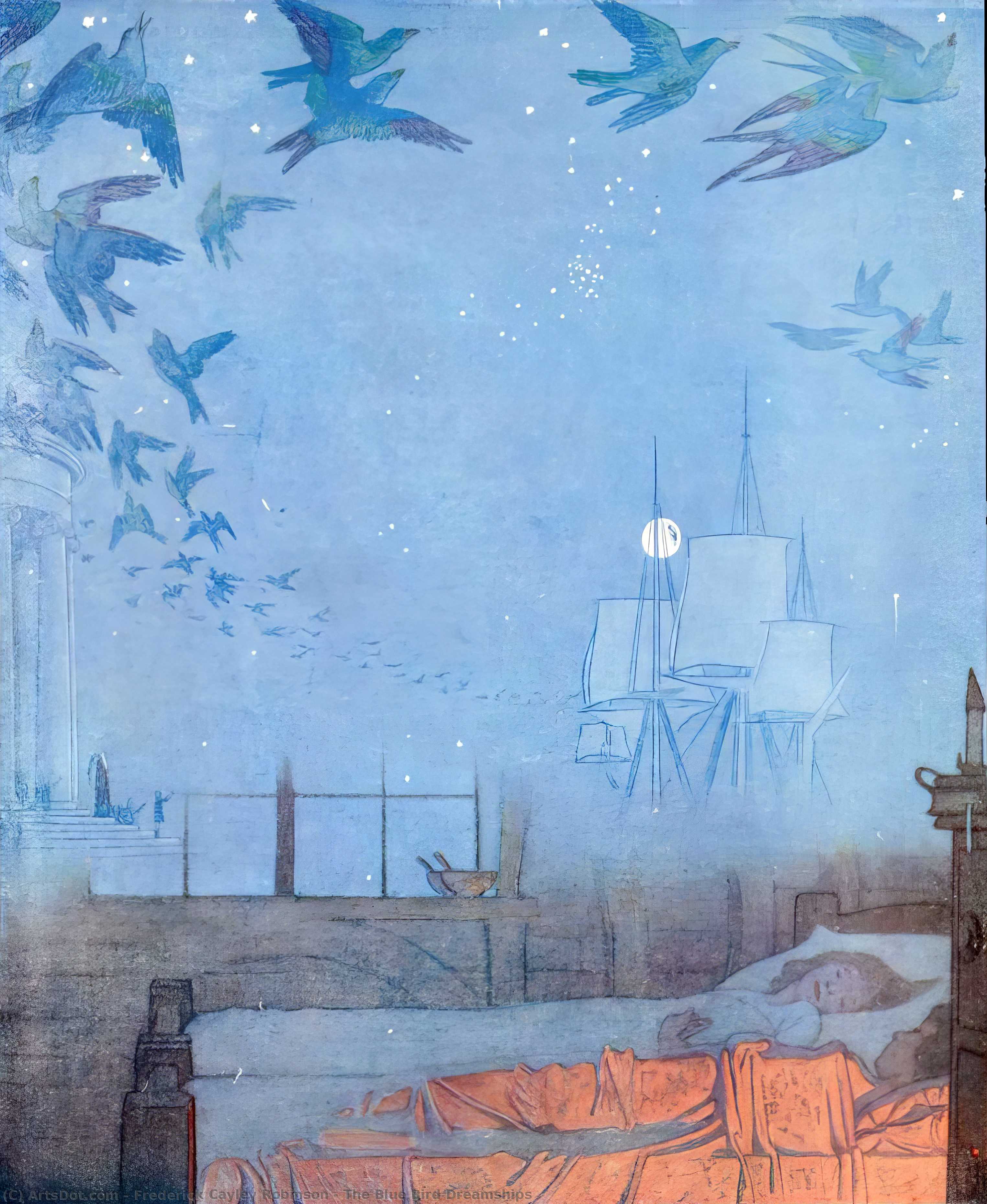 Wikioo.org - The Encyclopedia of Fine Arts - Painting, Artwork by Frederick Cayley Robinson - The Blue Bird Dreamships