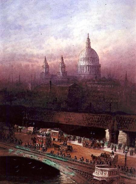 Wikioo.org - The Encyclopedia of Fine Arts - Painting, Artwork by Frederick Edward John Goff - Blackfriars Bridge And St. Paul's