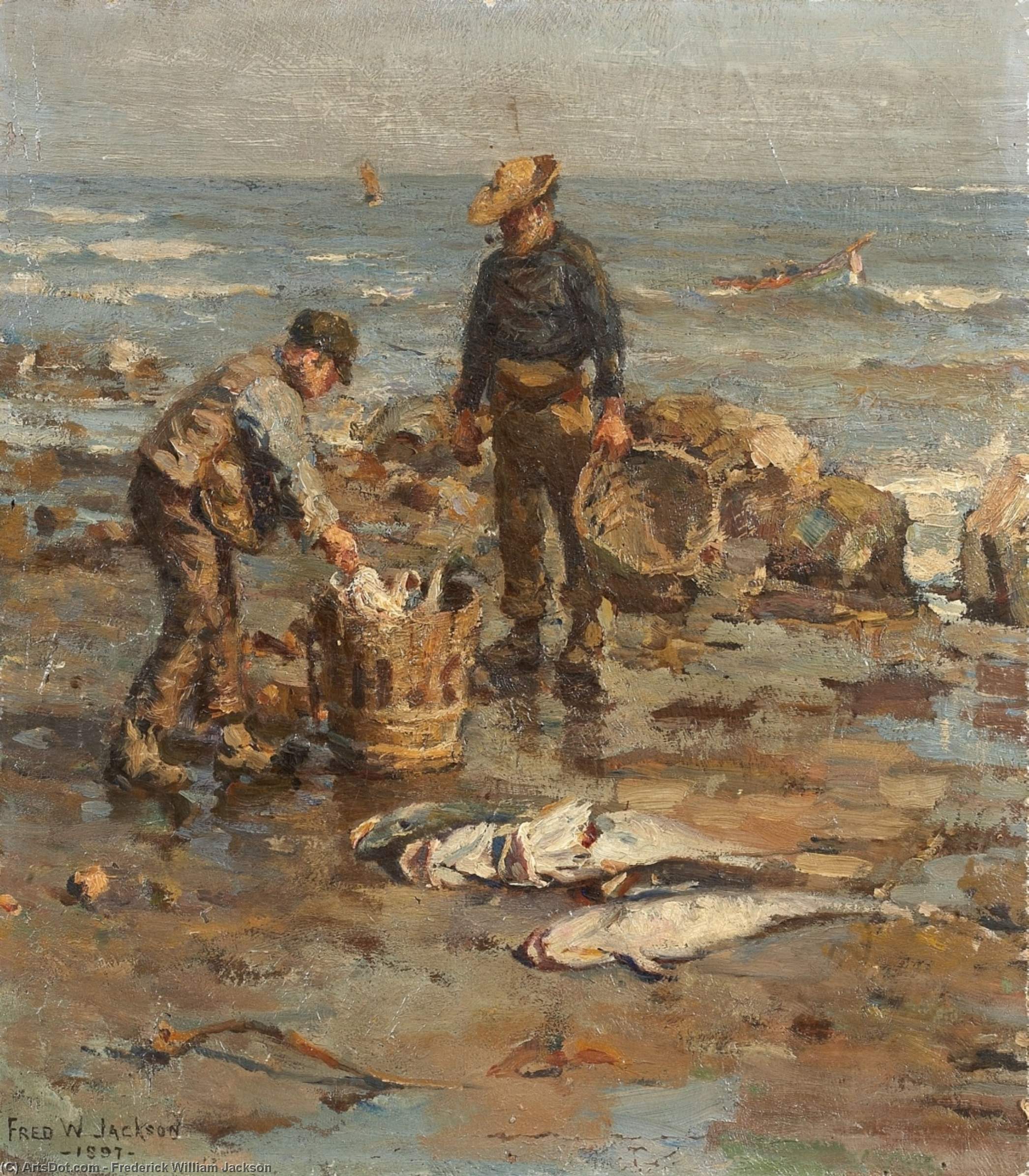 Wikioo.org - The Encyclopedia of Fine Arts - Painting, Artwork by Frederick William Jackson - Strandszene Mit Zwei Fischern