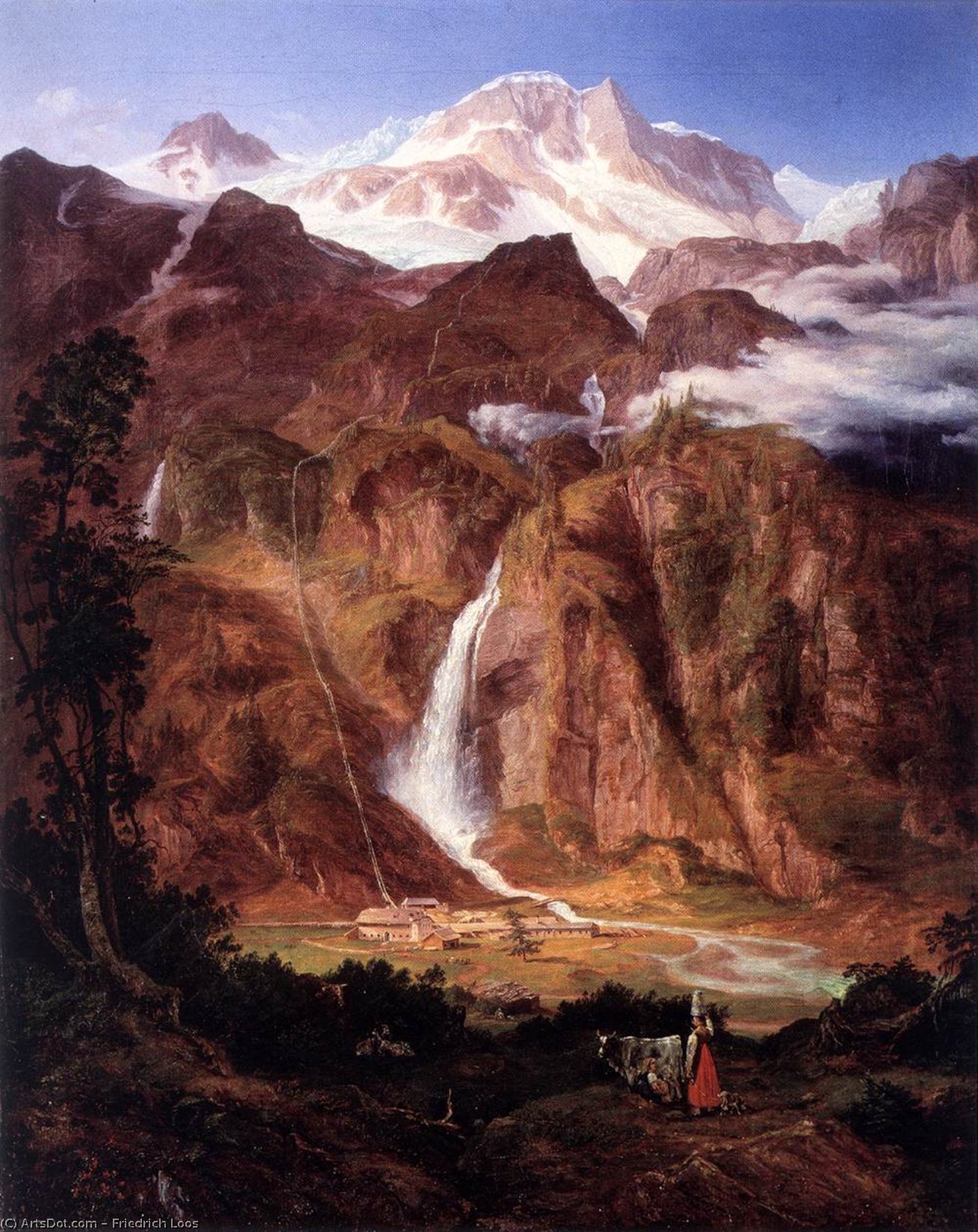 Wikioo.org - The Encyclopedia of Fine Arts - Painting, Artwork by Friedrich Loos - Kolm Saigurn In The Rauris Valley With The Sonnblick