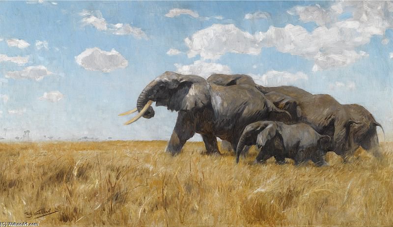 Wikioo.org - The Encyclopedia of Fine Arts - Painting, Artwork by Friedrich Wilhelm Kuhnert - Elefanten Auf Der Wanderung
