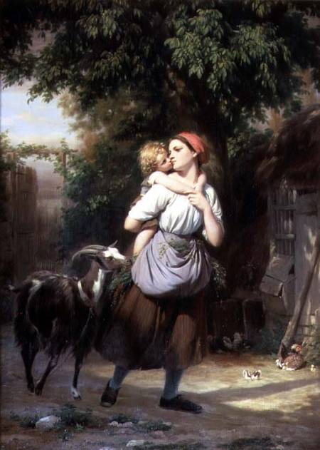 Wikioo.org - The Encyclopedia of Fine Arts - Painting, Artwork by Fritz Zuber Buhler - A Mother And Child With A Goat -