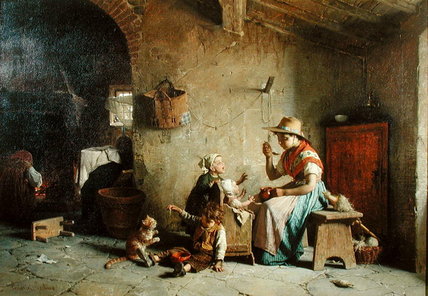 WikiOO.org - Encyclopedia of Fine Arts - Lukisan, Artwork Gaetano Chierici - Feeding Baby