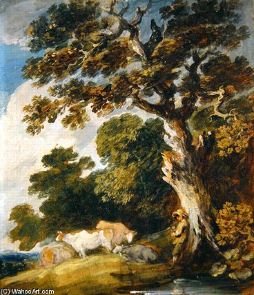 Wikioo.org - The Encyclopedia of Fine Arts - Painting, Artwork by Gainsborouth Dupont - A Wooded Landscape With Cattle And Herdsmen