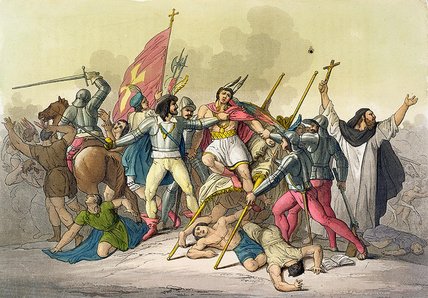 WikiOO.org - Encyclopedia of Fine Arts - Festés, Grafika Gallo Gallina - Fight Between Local Indians And Conquistadors