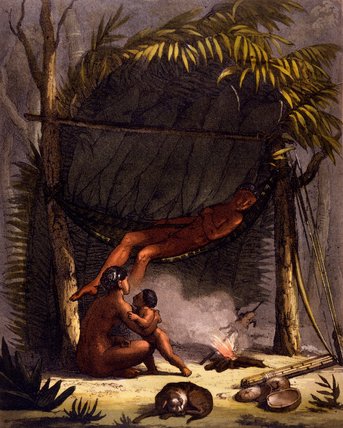 Wikioo.org - The Encyclopedia of Fine Arts - Painting, Artwork by Gallo Gallina - Native American Family Under A Leaf Shelter