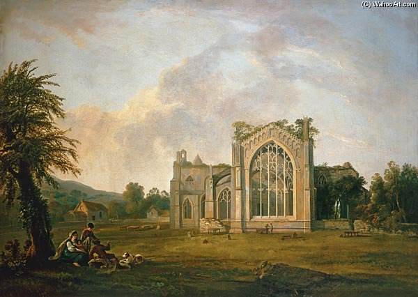 WikiOO.org - 백과 사전 - 회화, 삽화 George Barret The Elder - The Ruins Of The Melrose Abbey.