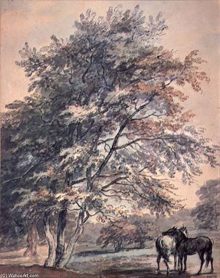 Wikioo.org – La Enciclopedia de las Bellas Artes - Pintura, Obras de arte de George Barret The Elder - árboles y caballos