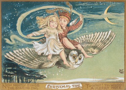 Wikioo.org - The Encyclopedia of Fine Arts - Painting, Artwork by George Baxter - Owl Flight, Christmas Card