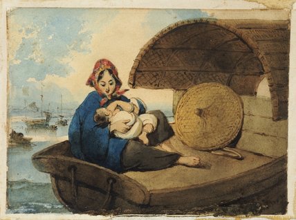 Wikioo.org - The Encyclopedia of Fine Arts - Painting, Artwork by George Chinnery - A Tanka Woman With Her Child On A Boat