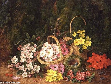 Wikioo.org - The Encyclopedia of Fine Arts - Painting, Artwork by George Clare - Spring Flowers In Baskets