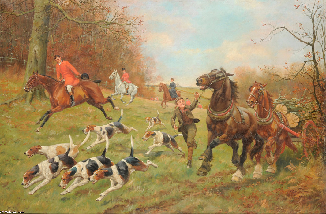 WikiOO.org - Encyclopedia of Fine Arts - Schilderen, Artwork George Derville Rowlandson - A Hunt In The Foreground