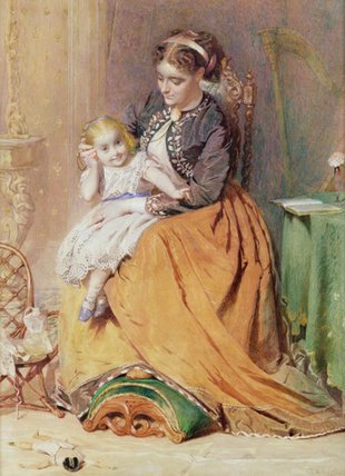 Wikioo.org - The Encyclopedia of Fine Arts - Painting, Artwork by George Elgar Hicks - A Girl Sitting On Her Mother's