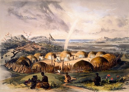 Wikioo.org - The Encyclopedia of Fine Arts - Painting, Artwork by George French Angas - Zulu Kraal Near Umlazi In Natal