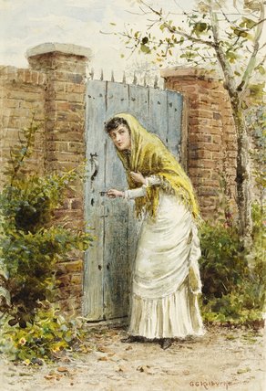 Wikioo.org – L'Encyclopédie des Beaux Arts - Peinture, Oeuvre de George Goodwin Kilburne - Fille à une porte