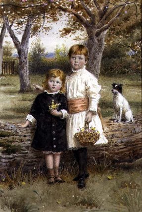 WikiOO.org - Enciclopédia das Belas Artes - Pintura, Arte por George Goodwin Kilburne - Two Sisters With A Basket Of Flowers