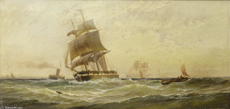 Wikioo.org - The Encyclopedia of Fine Arts - Painting, Artwork by George Gregory - Running Down The Channel In A Fair Wind As She Clears The Stern Of The Ferry