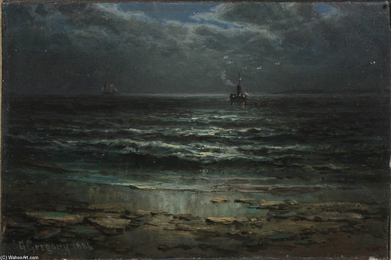 Wikioo.org - The Encyclopedia of Fine Arts - Painting, Artwork by George Gregory - Sail And Steam By Moonlight