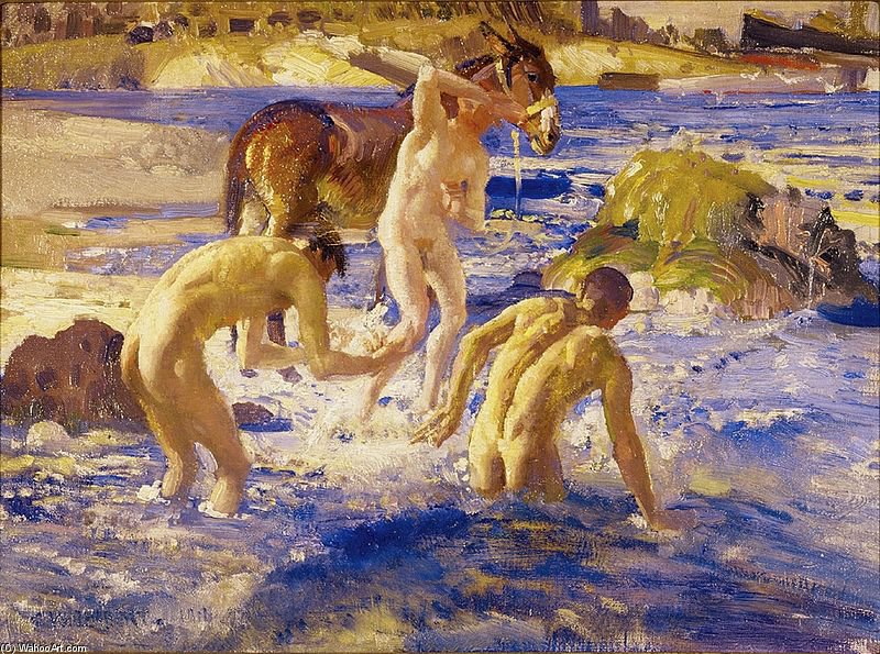 WikiOO.org - دایره المعارف هنرهای زیبا - نقاشی، آثار هنری George Lambert - Anzacs Bathing In The Sea