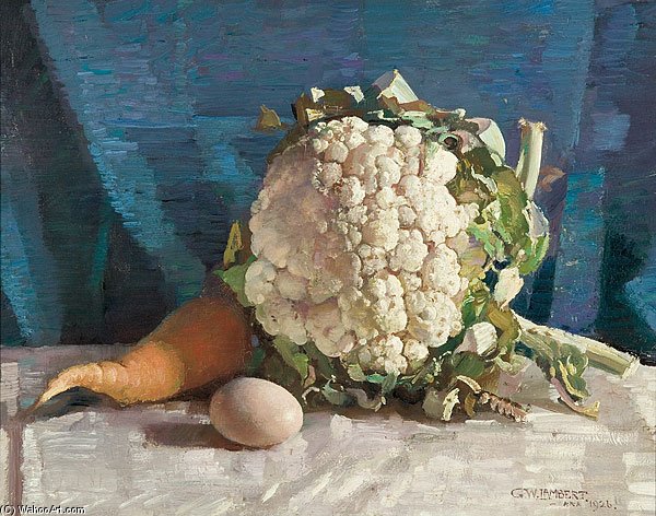 Wikioo.org - Encyklopedia Sztuk Pięknych - Malarstwo, Grafika George Lambert - Egg And Cauliflower Still Life