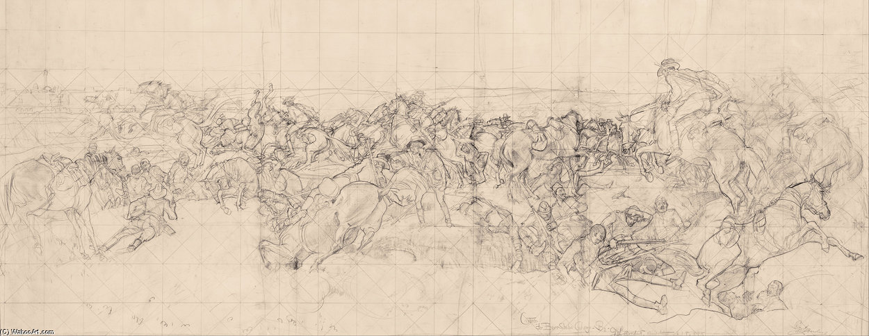 Wikioo.org – L'Enciclopedia delle Belle Arti - Pittura, Opere di George Lambert - La carica dei 4 Light Horse Brigade A Beersheba