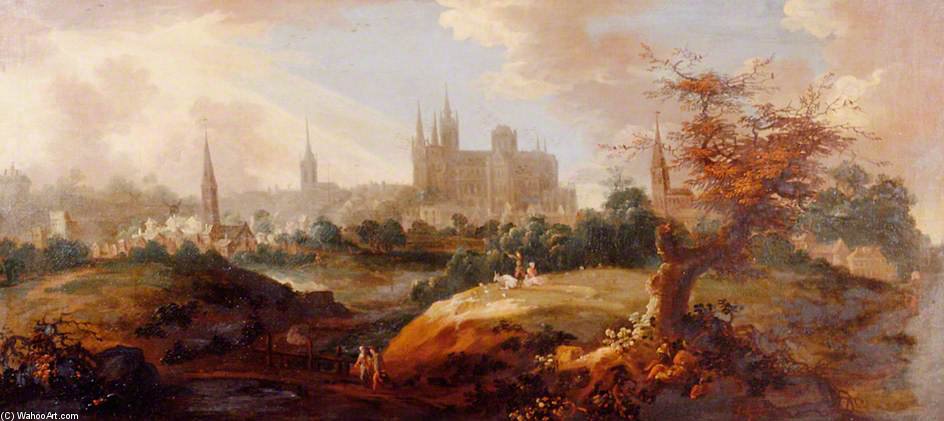 WikiOO.org - Εγκυκλοπαίδεια Καλών Τεχνών - Ζωγραφική, έργα τέχνης George Lambert - View Of Peterborough From The South