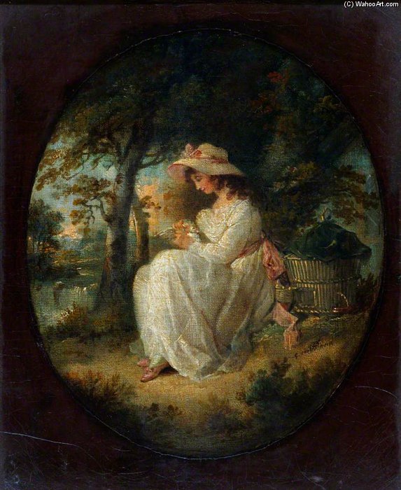WikiOO.org - Encyclopedia of Fine Arts - Malba, Artwork George Morland - A Girl Seated And Fondling A Dove