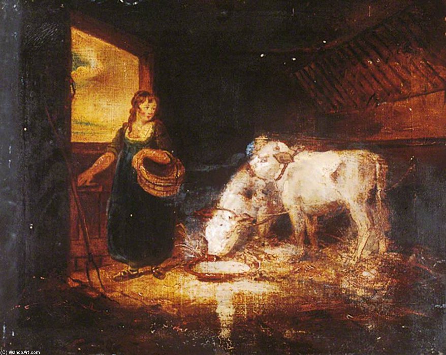 WikiOO.org - Encyclopedia of Fine Arts - Malba, Artwork George Morland - A Girl With Two Calves