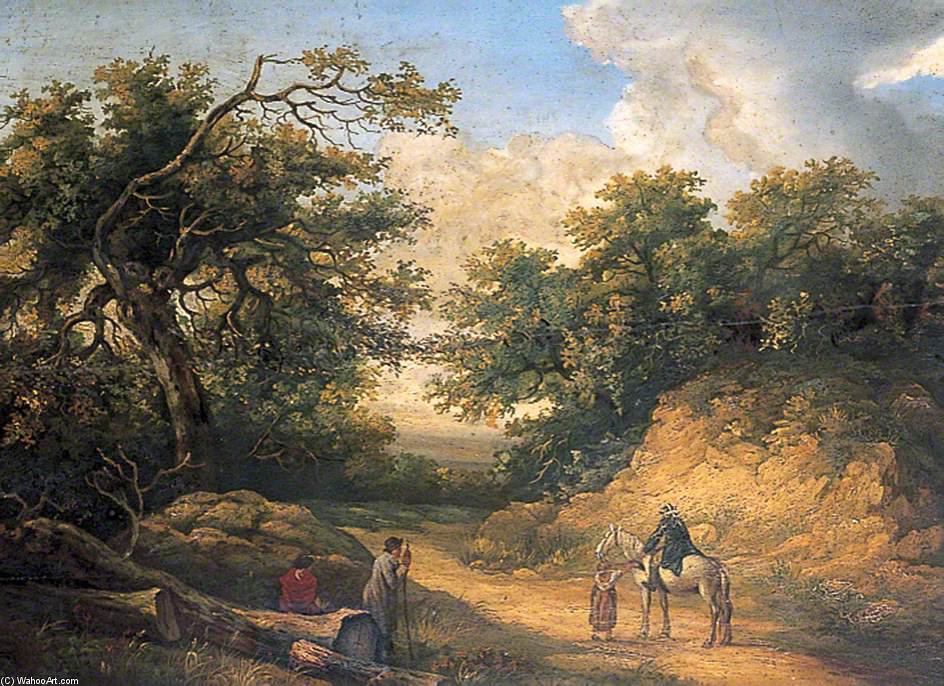 WikiOO.org - Encyclopedia of Fine Arts - Maľba, Artwork George Morland - A Road Through A Woodland