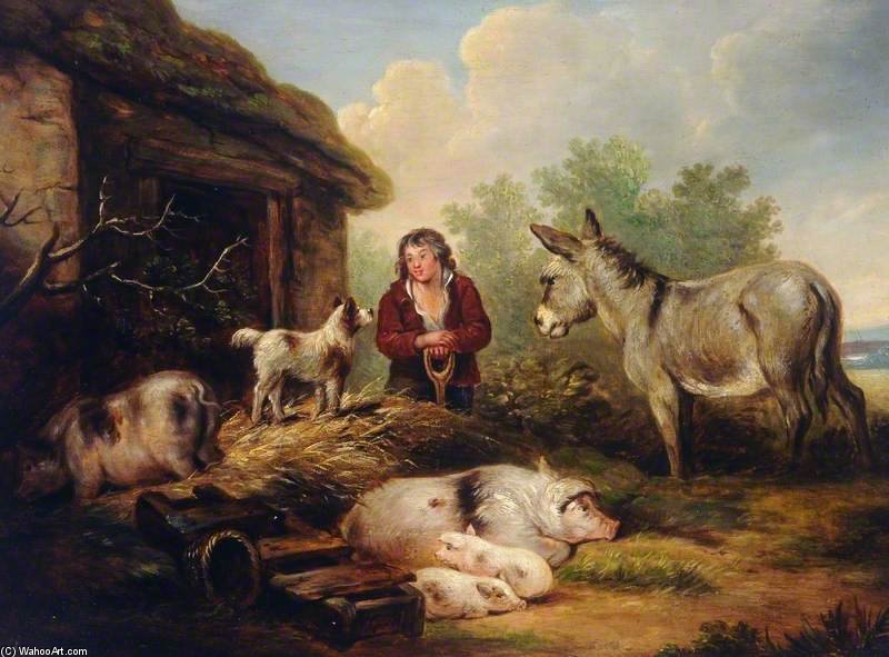 WikiOO.org - Encyclopedia of Fine Arts - Lukisan, Artwork George Morland - Farmyard Scene