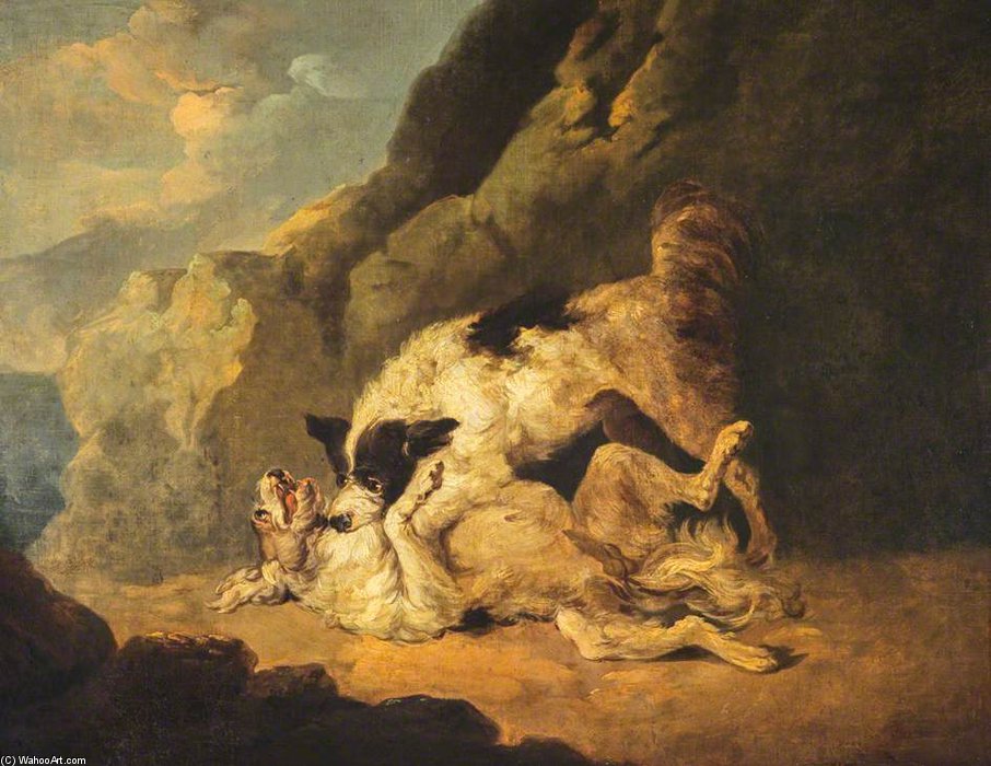 Wikioo.org - The Encyclopedia of Fine Arts - Painting, Artwork by George Morland - Fighting Dogs