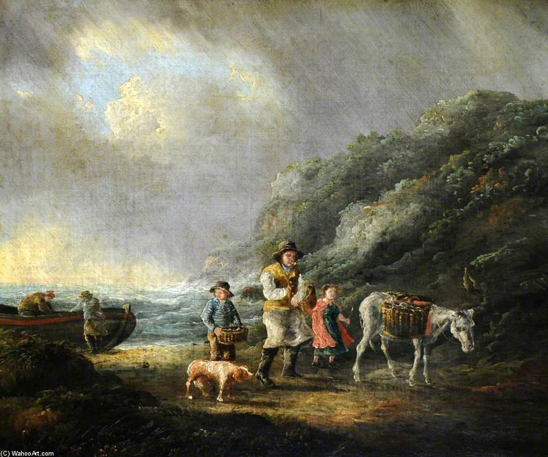 Wikioo.org - The Encyclopedia of Fine Arts - Painting, Artwork by George Morland - Fisherfolk On The Seashore