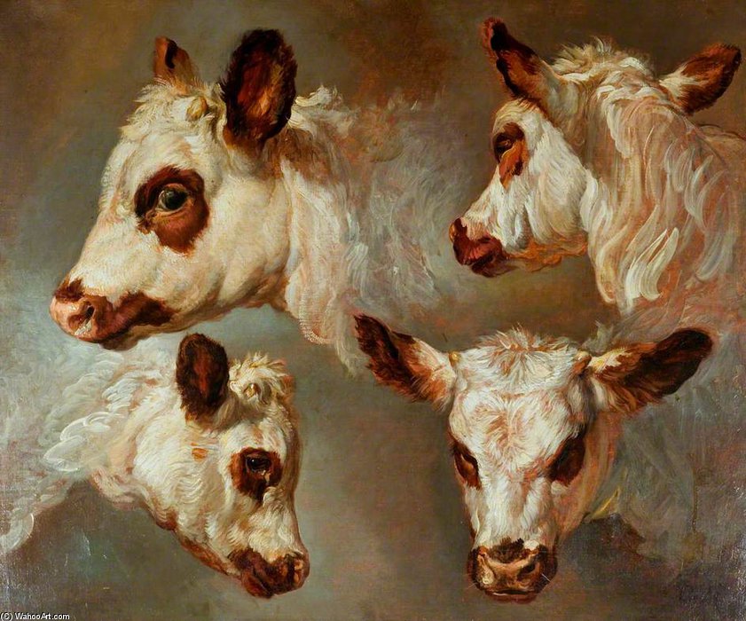 Wikioo.org - The Encyclopedia of Fine Arts - Painting, Artwork by George Morland - Four Studies Of Heads Of Cattle