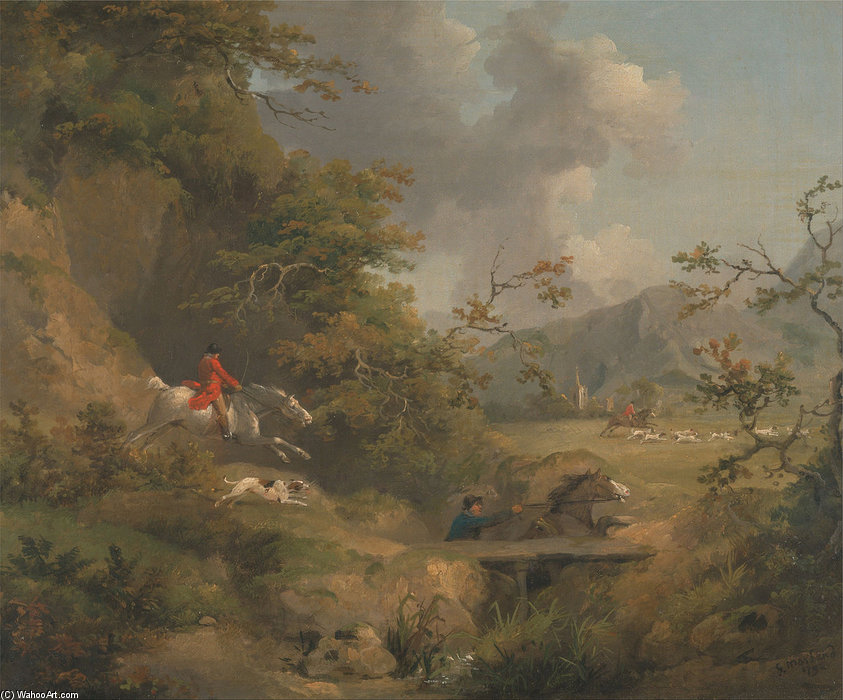 WikiOO.org - Encyclopedia of Fine Arts - Schilderen, Artwork George Morland - Foxhunting In Hilly Country
