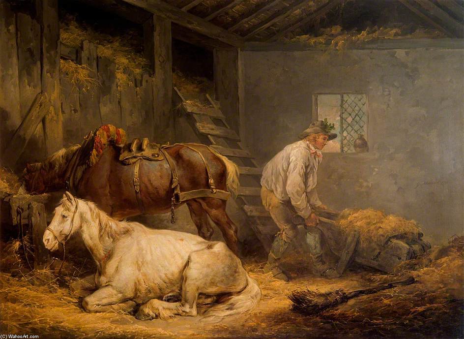 WikiOO.org - Encyclopedia of Fine Arts - Schilderen, Artwork George Morland - Horses In A Stable