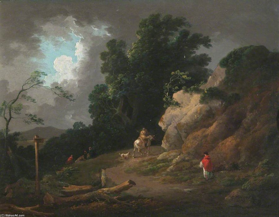 Wikioo.org – L'Enciclopedia delle Belle Arti - Pittura, Opere di George Morland - paesaggio con un avvicinando Tempesta