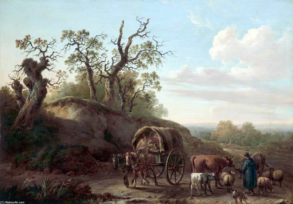 Wikioo.org – L'Enciclopedia delle Belle Arti - Pittura, Opere di George Morland - paesaggio con cavalli e le Le figure