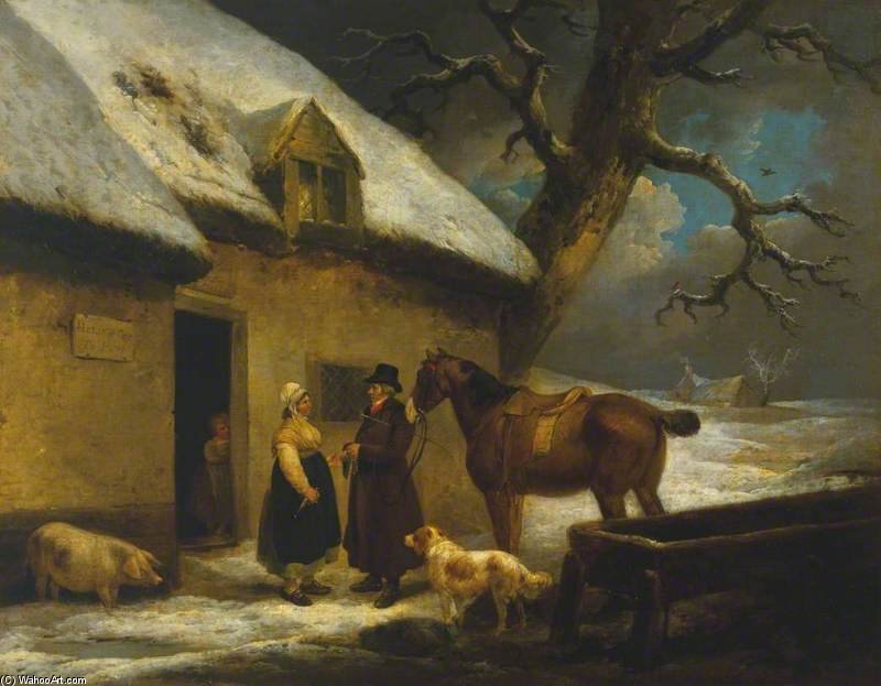 Wikioo.org - สารานุกรมวิจิตรศิลป์ - จิตรกรรม George Morland - Outside An Inn, Winter