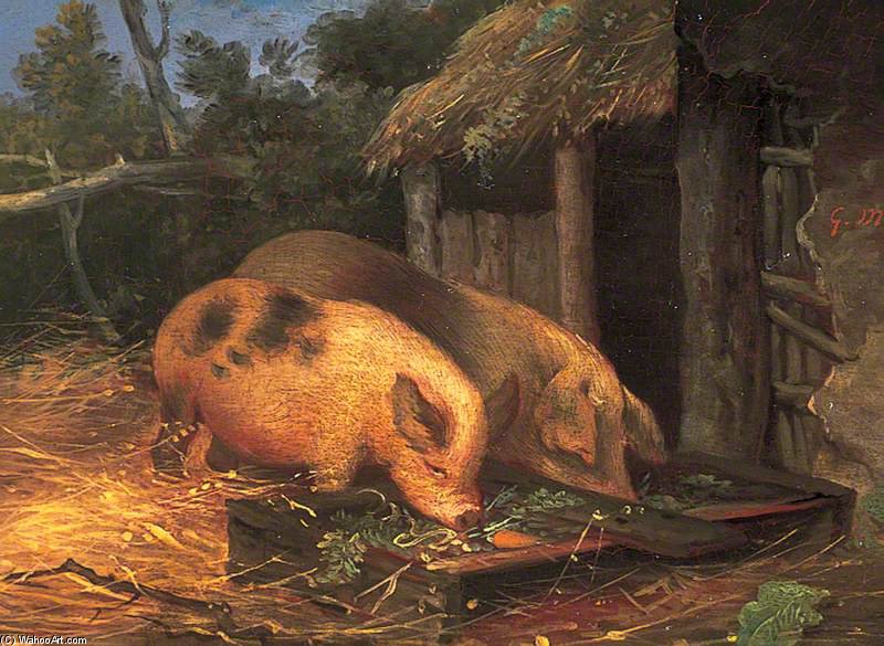 Wikioo.org - The Encyclopedia of Fine Arts - Painting, Artwork by George Morland - Pigs At A Trough