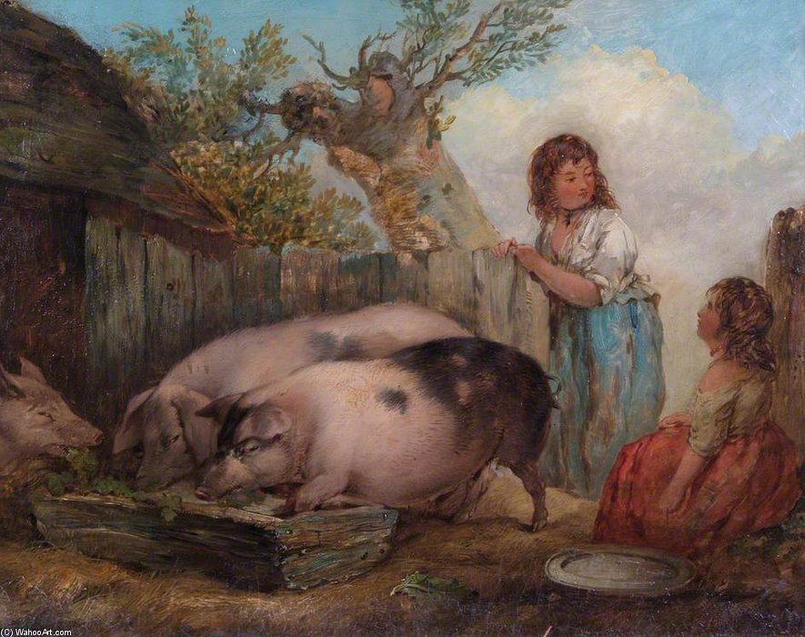 WikiOO.org - Encyclopedia of Fine Arts - Malba, Artwork George Morland - Pigs In A Farmyard