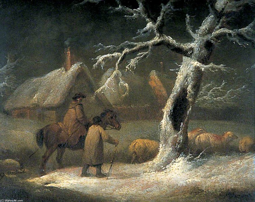 Wikioo.org - The Encyclopedia of Fine Arts - Painting, Artwork by George Morland - Shepherd In A Snowy Landscape
