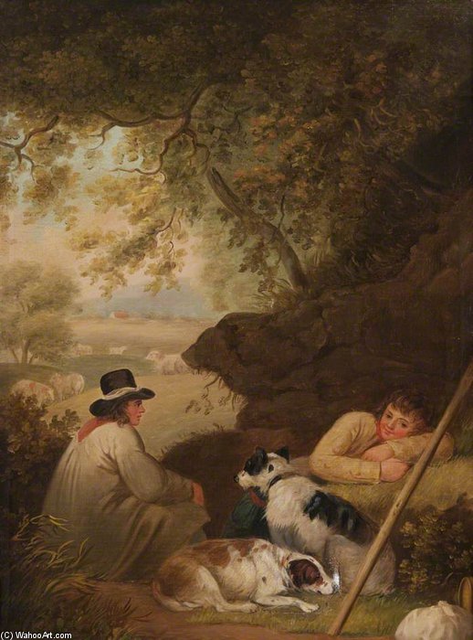 Wikioo.org - The Encyclopedia of Fine Arts - Painting, Artwork by George Morland - Shepherds' Midday Rest