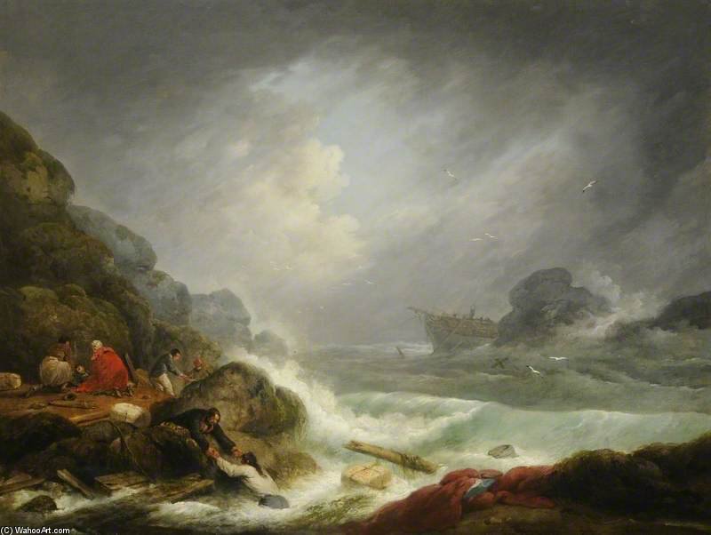 Wikioo.org – L'Encyclopédie des Beaux Arts - Peinture, Oeuvre de George Morland - naufrage éteint  une  rocheux  côte