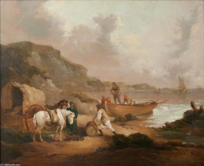WikiOO.org - Εγκυκλοπαίδεια Καλών Τεχνών - Ζωγραφική, έργα τέχνης George Morland - Smugglers On A Beach