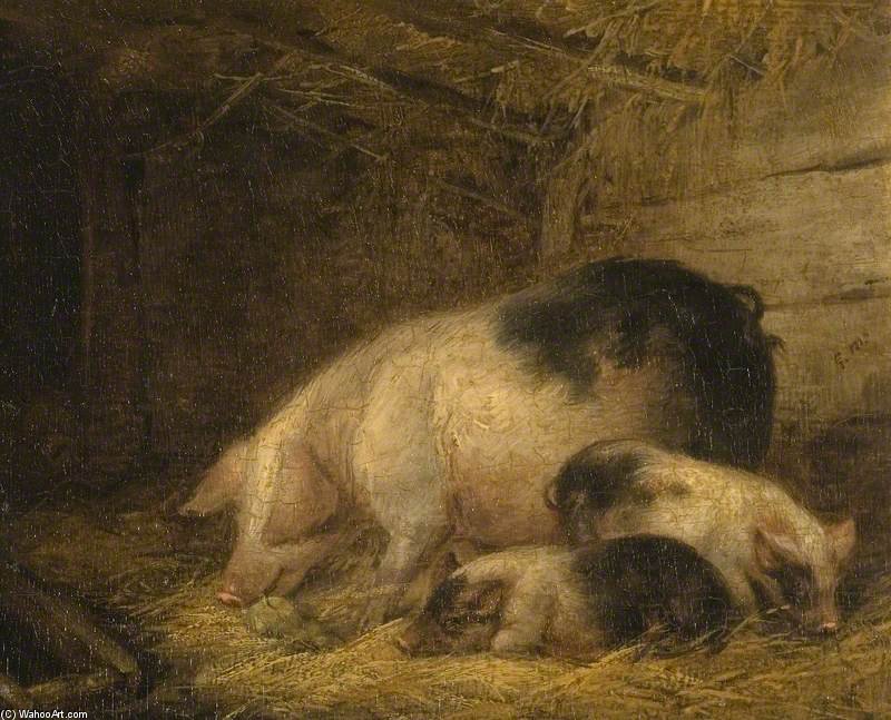 Wikioo.org - The Encyclopedia of Fine Arts - Painting, Artwork by George Morland - Sow And Piglets In A Sty