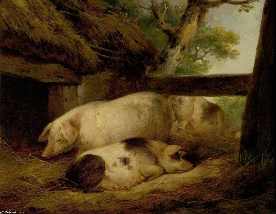 WikiOO.org - Encyclopedia of Fine Arts - Maleri, Artwork George Morland - Study Of Pigs