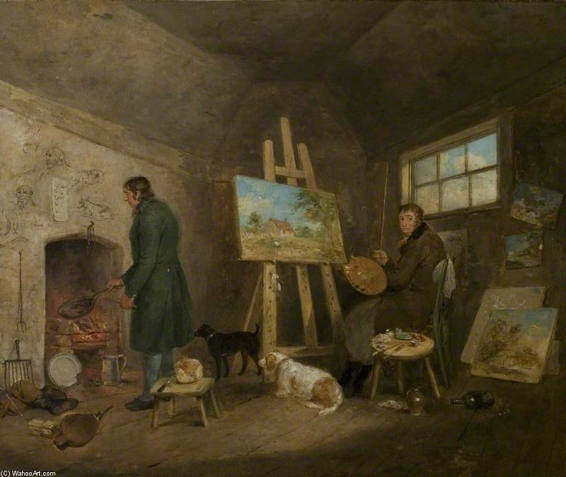 WikiOO.org - دایره المعارف هنرهای زیبا - نقاشی، آثار هنری George Morland - The Artist In His Studio And His Man Gibbs