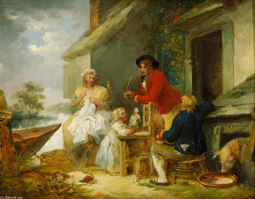 WikiOO.org - אנציקלופדיה לאמנויות יפות - ציור, יצירות אמנות George Morland - The Cottage Door