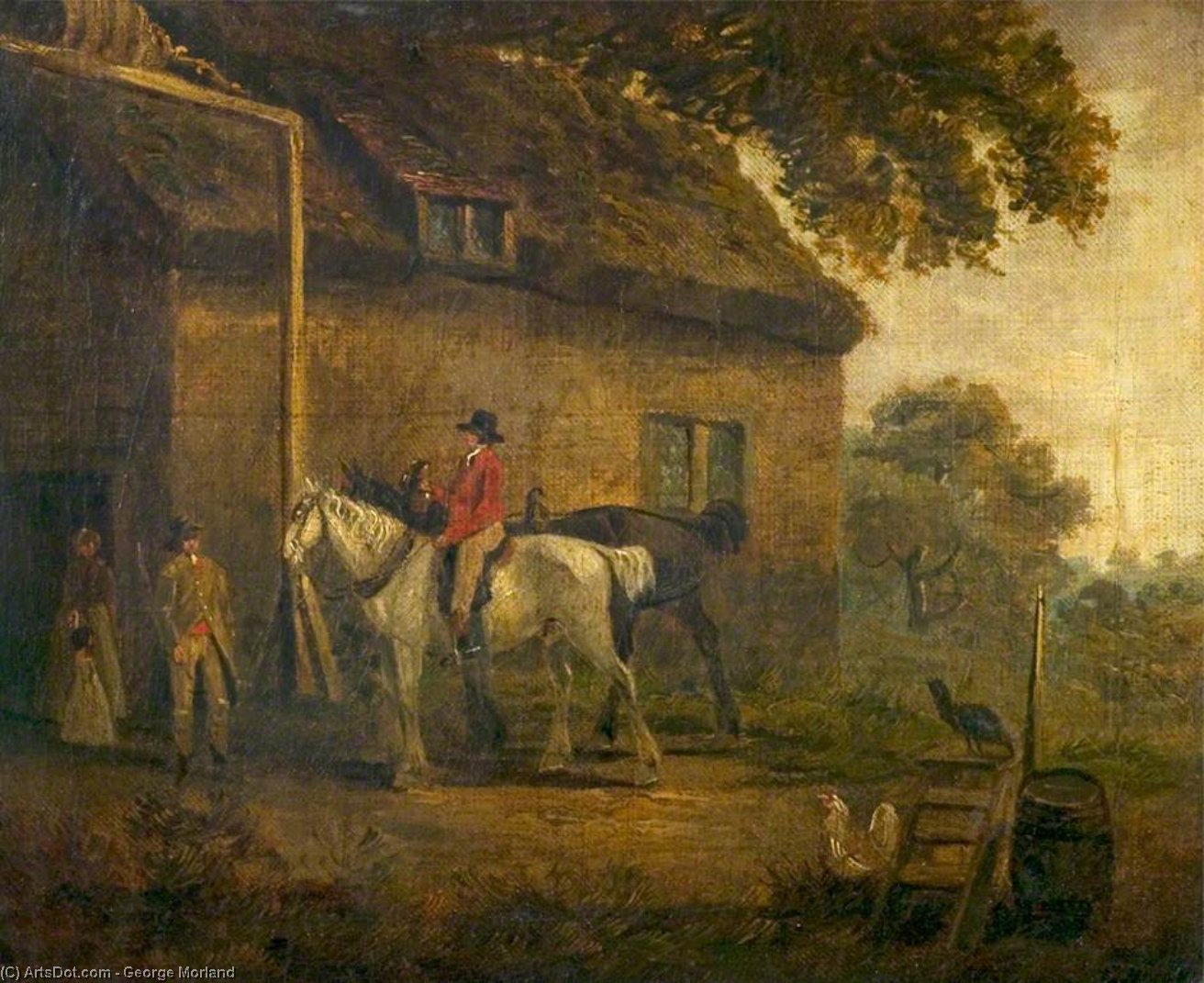 WikiOO.org - Εγκυκλοπαίδεια Καλών Τεχνών - Ζωγραφική, έργα τέχνης George Morland - The Village Inn With Post Horses